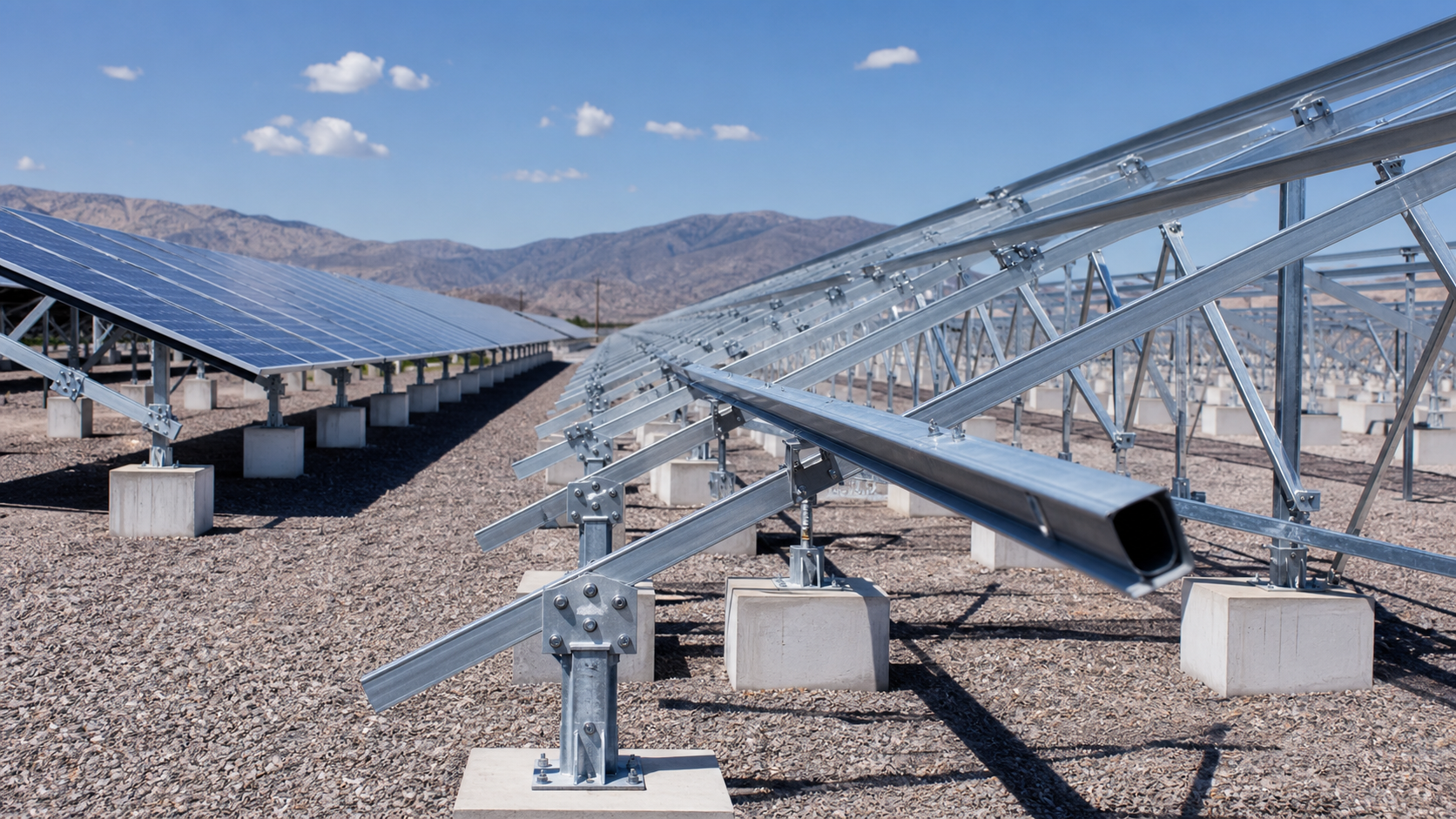 Galvanized photovoltaic brackets and support rails for solar panel installation