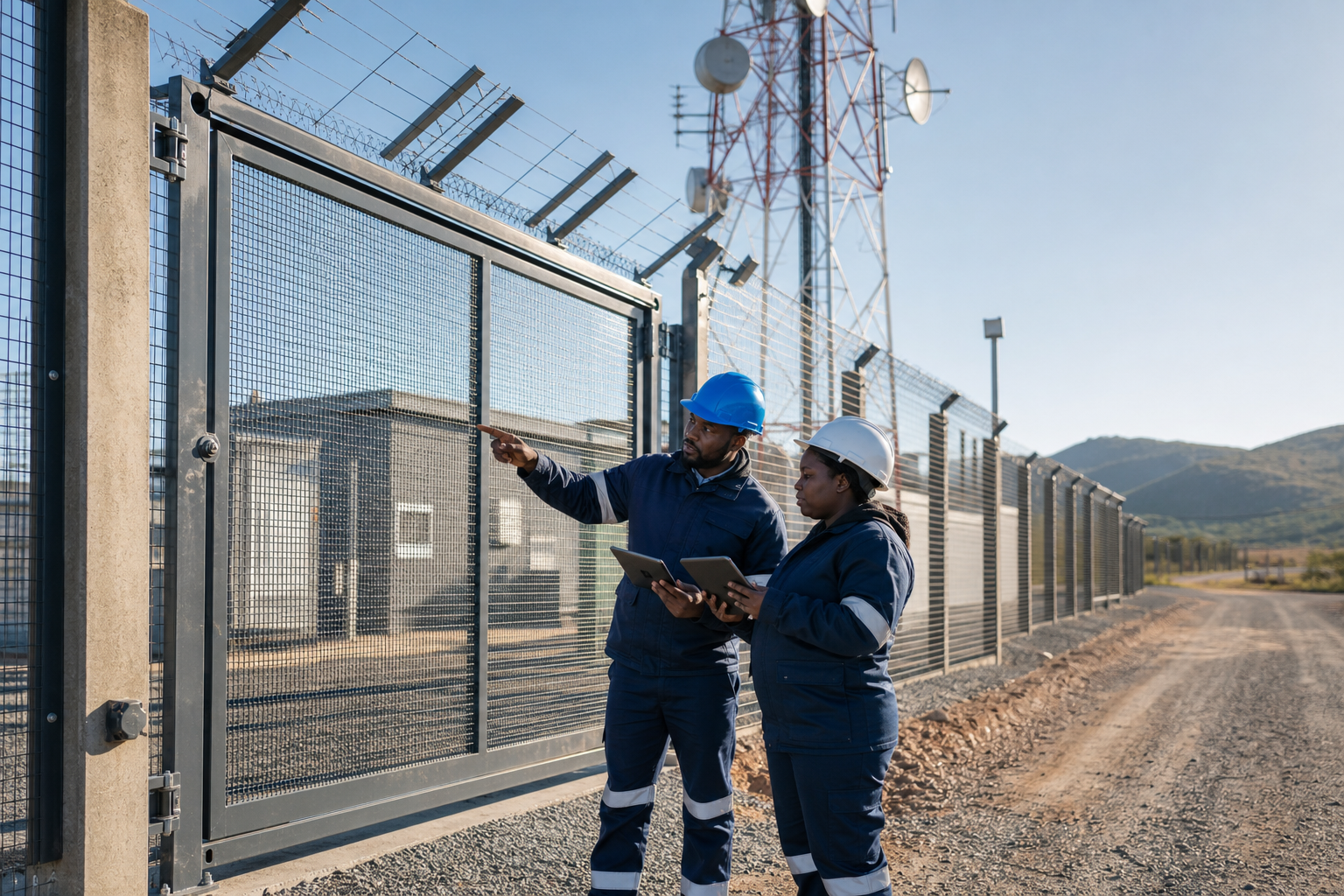 Security fencing around a telecom infrastructure compound