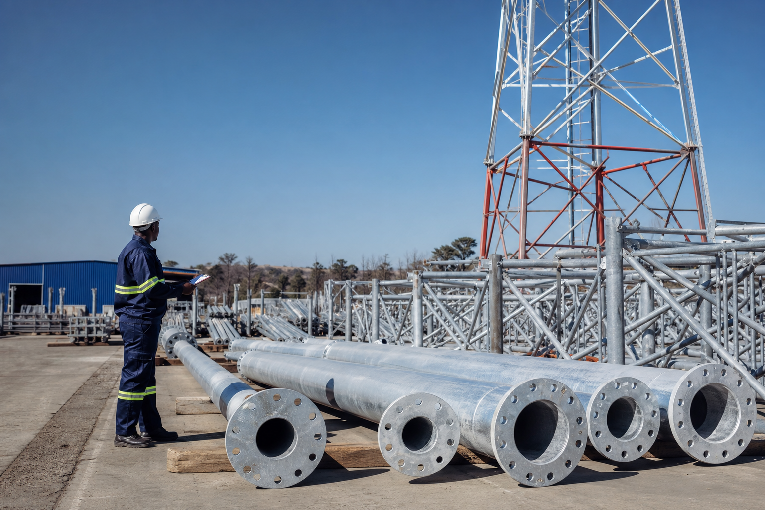 Galvanized telecom tower sections and steel pole infrastructure